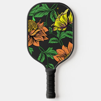 Bright Flowers Pop from Black Background Pickleball Paddle