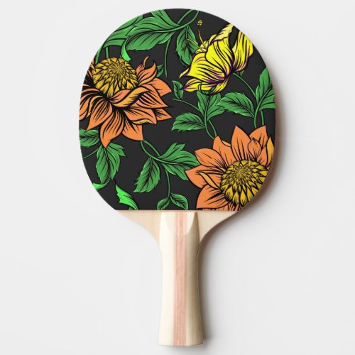 Bright Flowers Pop from Black Background Ping Pong Paddle