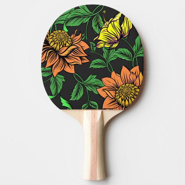 Bright Flowers Pop from Black Background Ping Pong Paddle (Front)