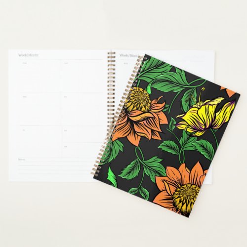 Bright Flowers Pop from Black Background Planner