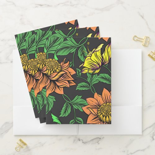 Bright Flowers Pop from Black Background Pocket Folder