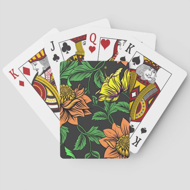 Bright Flowers Pop from Black Background Poker Cards (Back)