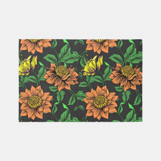 Bright Flowers Pop from Black Background Rug