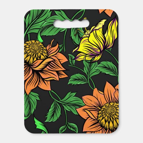Bright Flowers Pop from Black Background Seat Cushion