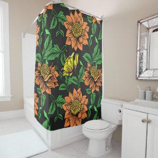 Bright Flowers Pop from Black Background Shower Curtain
