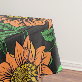 Bright Flowers Pop from Black Background Tablecloth