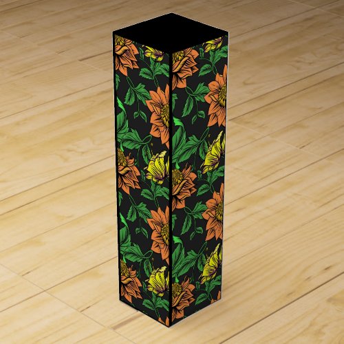 Bright Flowers Pop from Black Background Wine Box