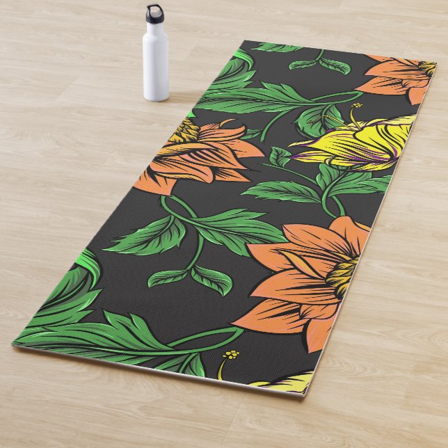Bright Flowers Pop from Black Background Yoga Mat (In Situ)