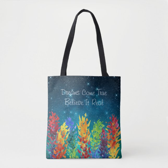 Bright Flowers Starry Night Dreams Come True Tote Bag (Front)
