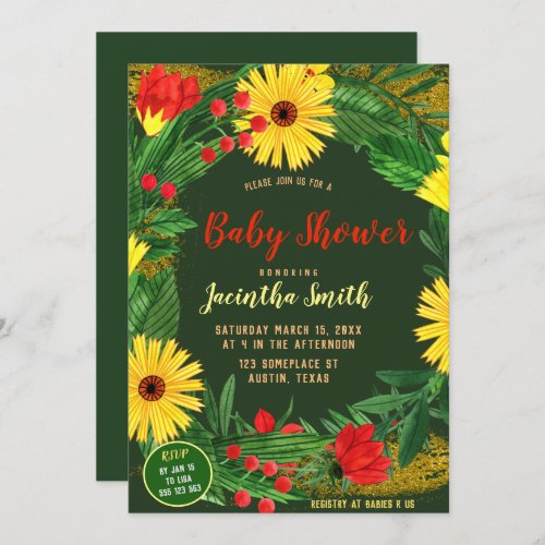 Bright Flowers Tropical Baby Shower Party Invite