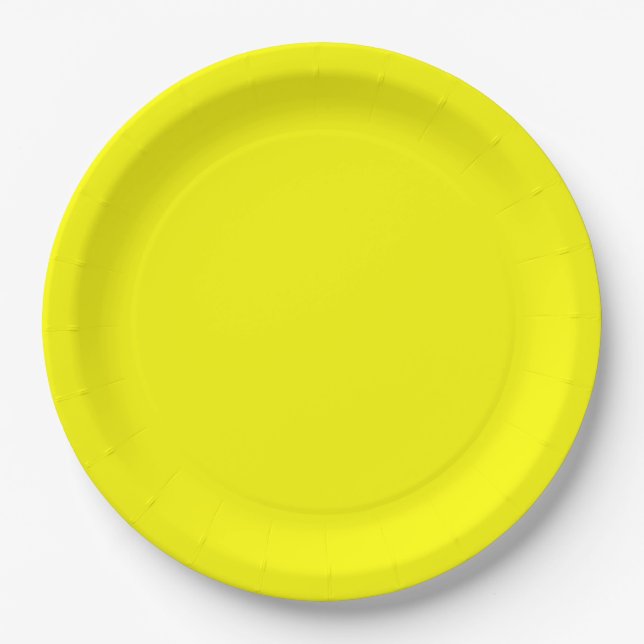 Bright Fluorescent Neon Yellow Paper Plates (Front)