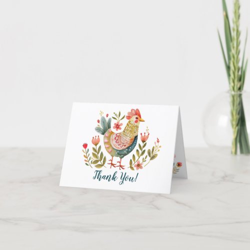 Bright Folk Art Farm Floral Bird Thank You Card