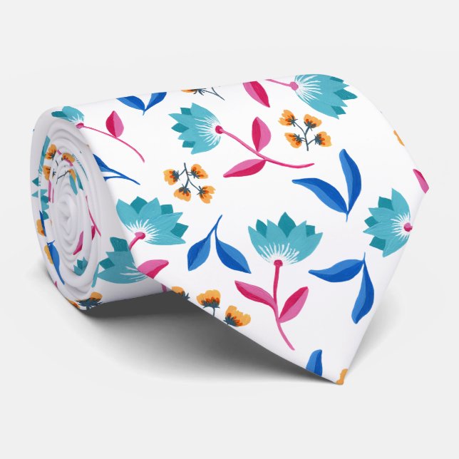 Bright Folk Art Floral Neck Tie (Rolled)