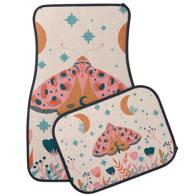 Bright Folk art Moths pattern Car Floor Mat (Set)