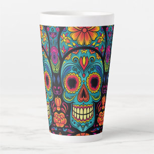Bright Folk Art Sugar Skull Day of the Dead Party  Latte Mug