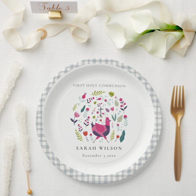 Bright Folk Farm Flora Birdie First Holy Communion Paper Plates (Wedding)
