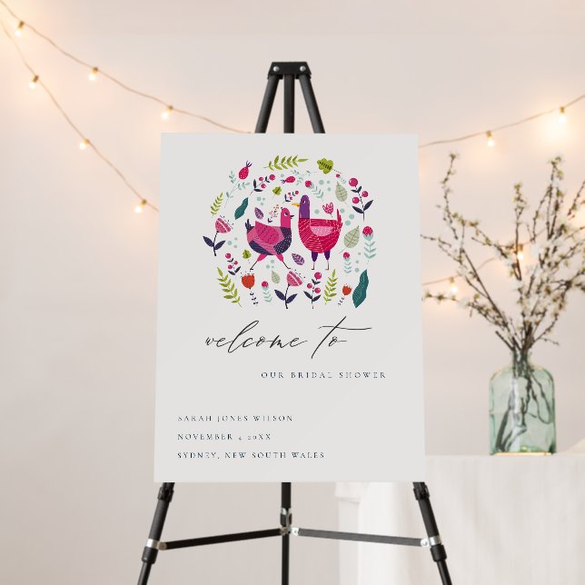 Bright Folk Farm Floral Bird Bridal Shower Welcome Foam Board (In Situ (Stand))