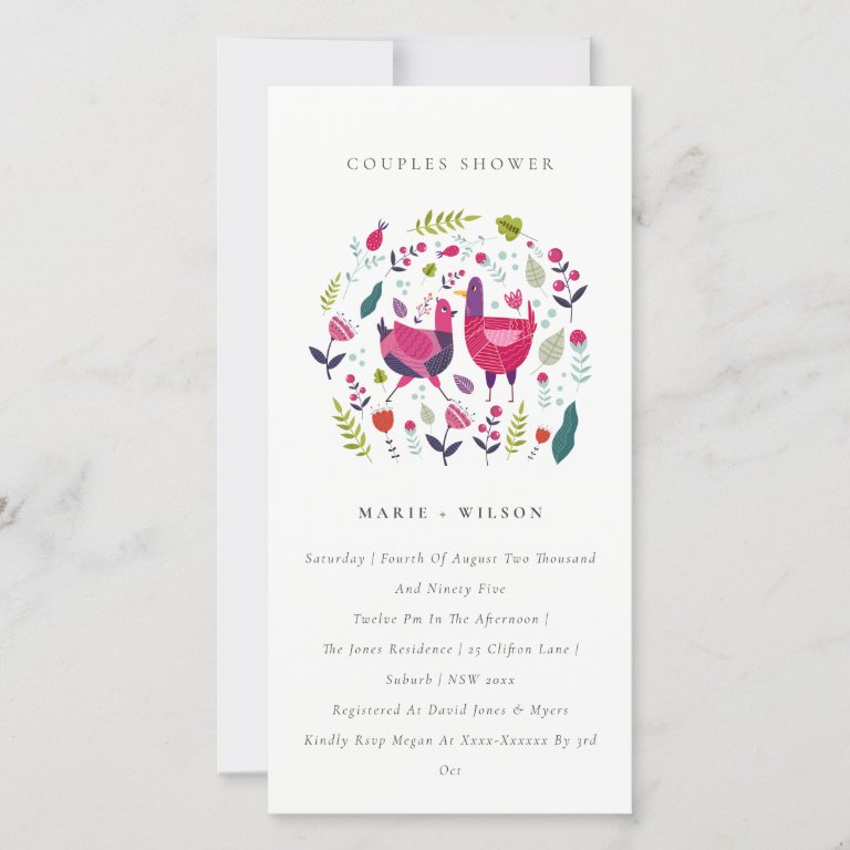 Bright Folk Farm Floral Bird Couples Shower Invite