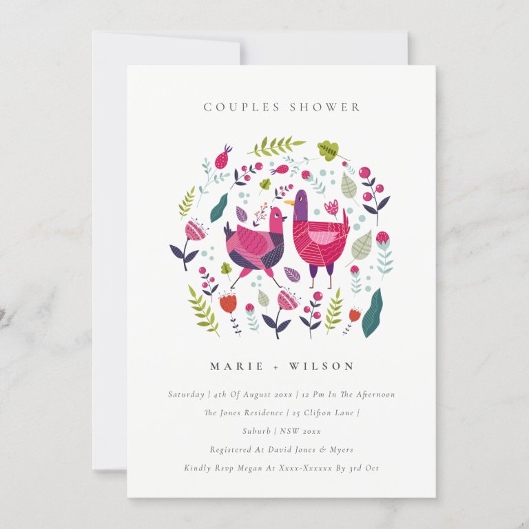 Bright Folk Farm Floral Bird Couples Shower Invite