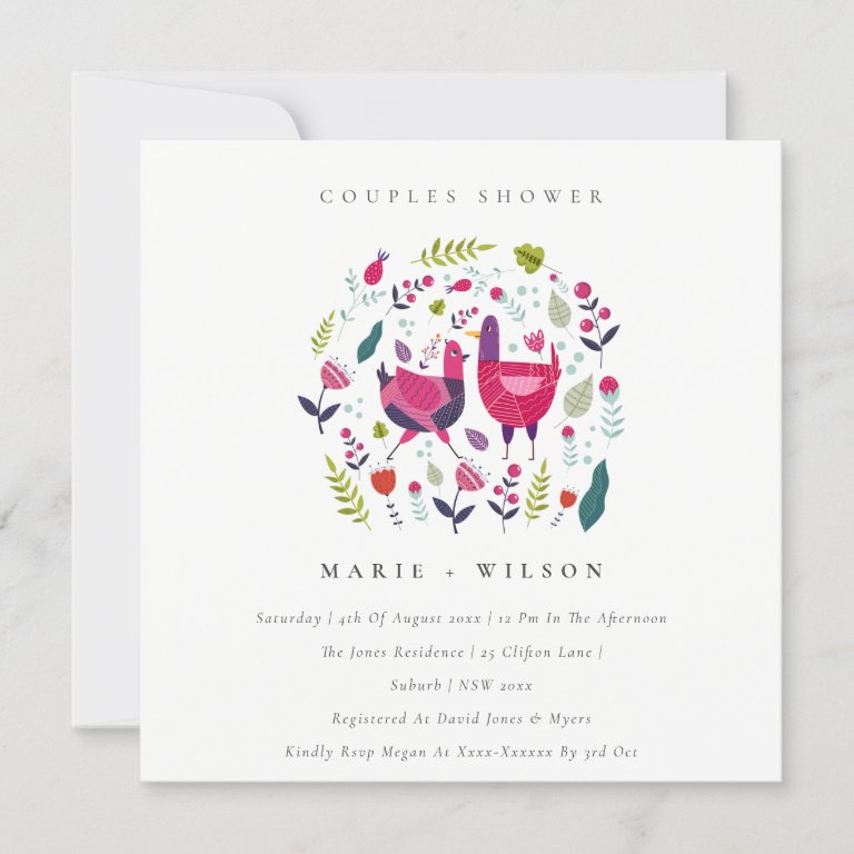 Bright Folk Farm Floral Bird Couples Shower Invite