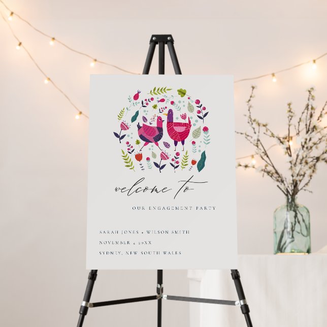Bright Folk Farm Floral Birds Engagement Welcome Foam Board (In Situ (Stand))