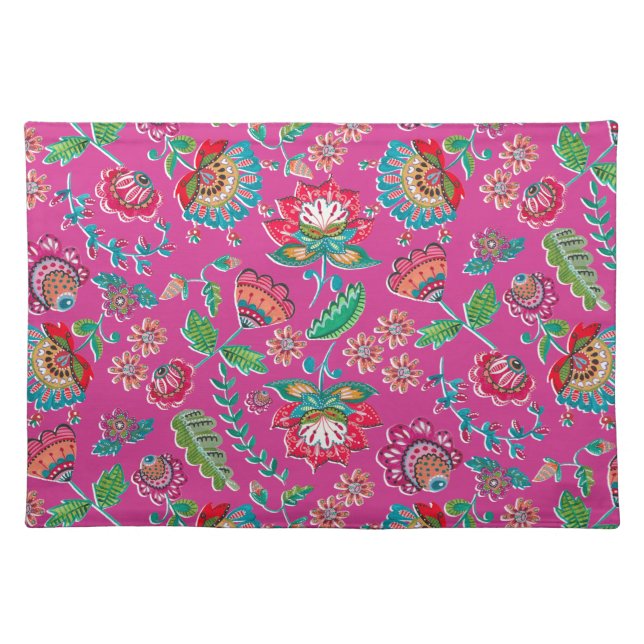  bright folk flower pink floral pattern wedding  cloth placemat (Front)