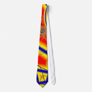 Bright Fractal Red Orange Yellow and Blue Neck Tie