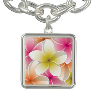 Bright Frangipani/ Plumeria flowers Charm Bracelet