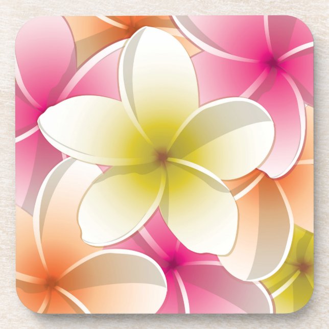 Bright Frangipani/ Plumeria flowers Drink Coaster (Front)