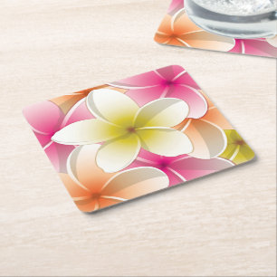 Bright Frangipani/ Plumeria flowers Square Paper Coaster