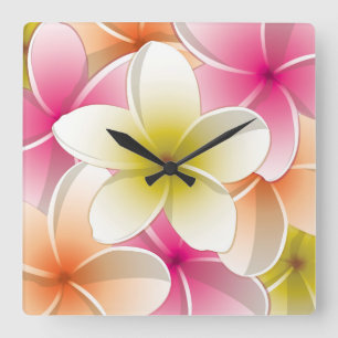 Bright Frangipani/ Plumeria flowers Square Wall Clock