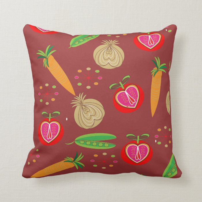 Bright Fresh Retro Fruit And Vegetables Pattern Pillows