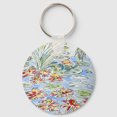 Bright Frog on Water Lily Watercolour Design iPhon Keychain
