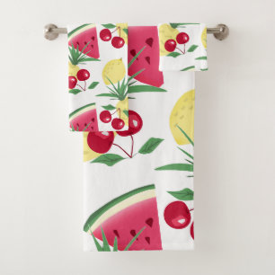 Bright fruits and berries on white. bath towel set