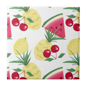 Bright fruits and berries on white. ceramic tile