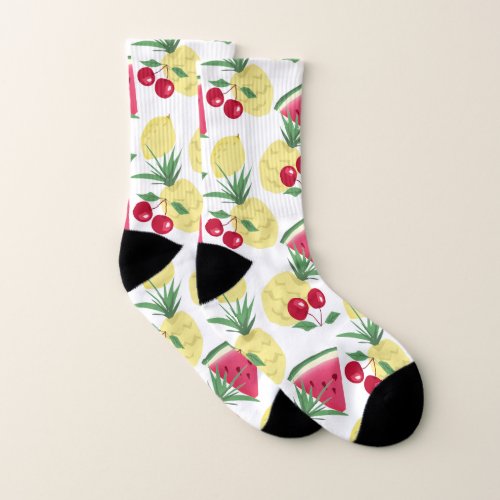 Bright fruits and berries on white socks