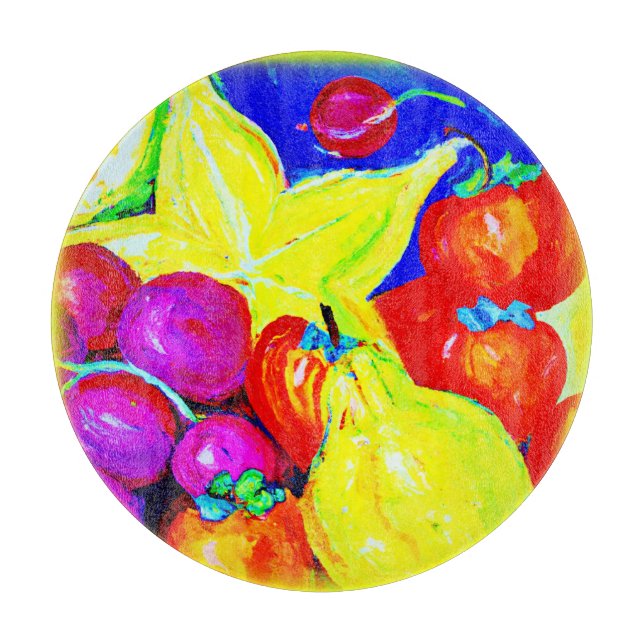Bright Fruits and Stellar Skies. Buy Now Cutting Board (Front)