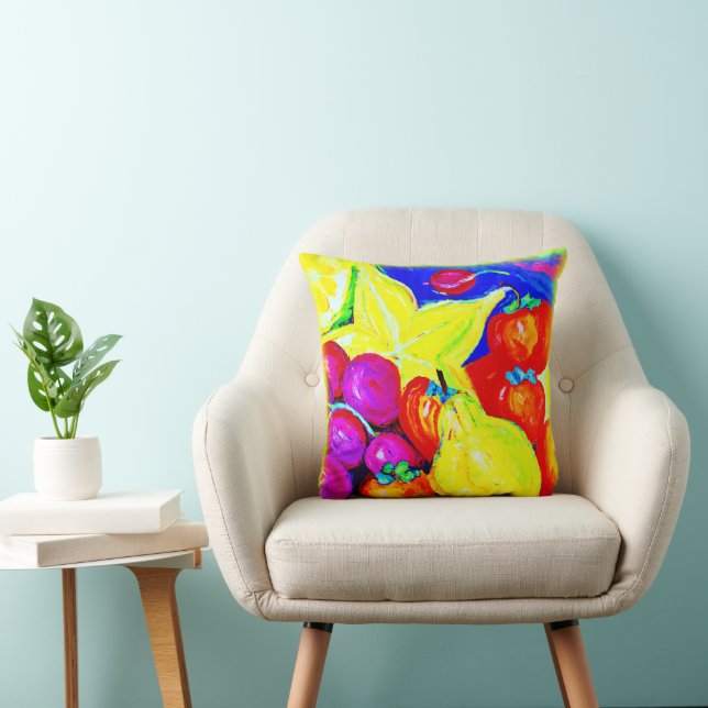 Bright Fruits and Stellar Skies. Buy Now Throw Pillow (Chair)