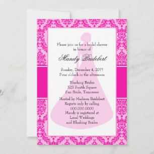 Bright Fuchsia Damask Bridal Shower Invitation