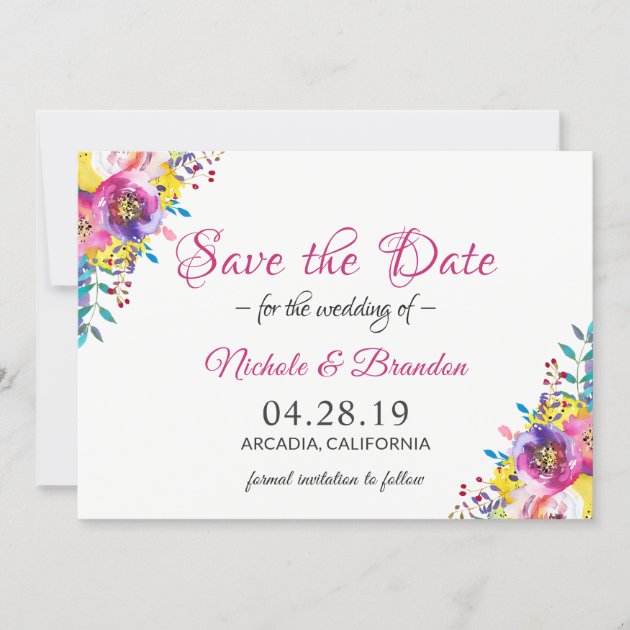 Bright Fuchsia Gold Flowers Spring Save The Date