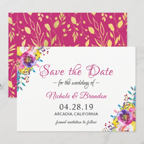 Bright Fuchsia Gold Flowers Spring Save The Date