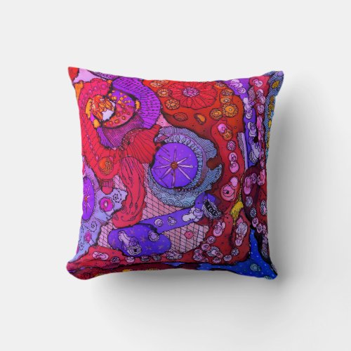 Bright Fuchsia Orange and Blue Abstract  Pillow