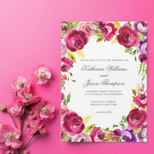 Bright Fuchsia Pink Floral Chic Garden Wedding Magnetic Invitation