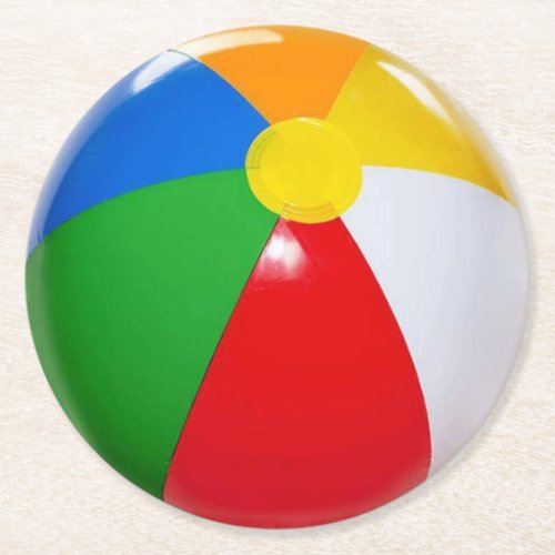 Bright Fun Beach Ball  Round Paper Coaster