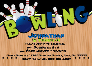bowling birthday invitations zazzle