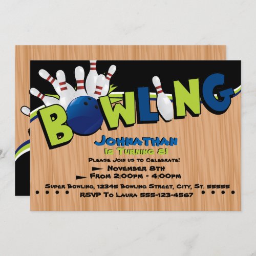 Bright  Fun Bowling Birthday Invitations