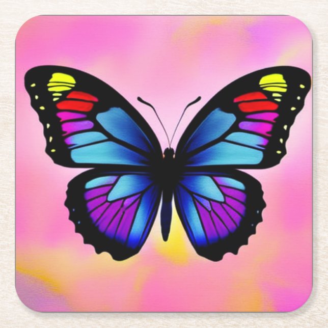 bright fun butterfly  square paper coaster (Front)