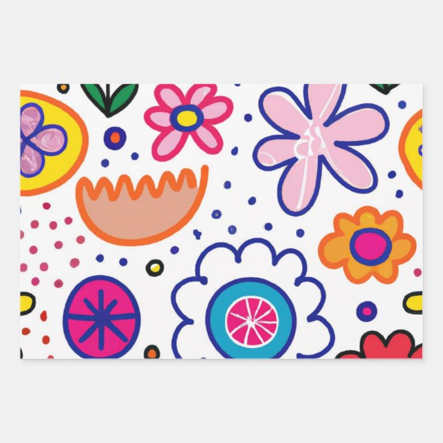 Bright fun childrens  wrapping paper sheets (Front)