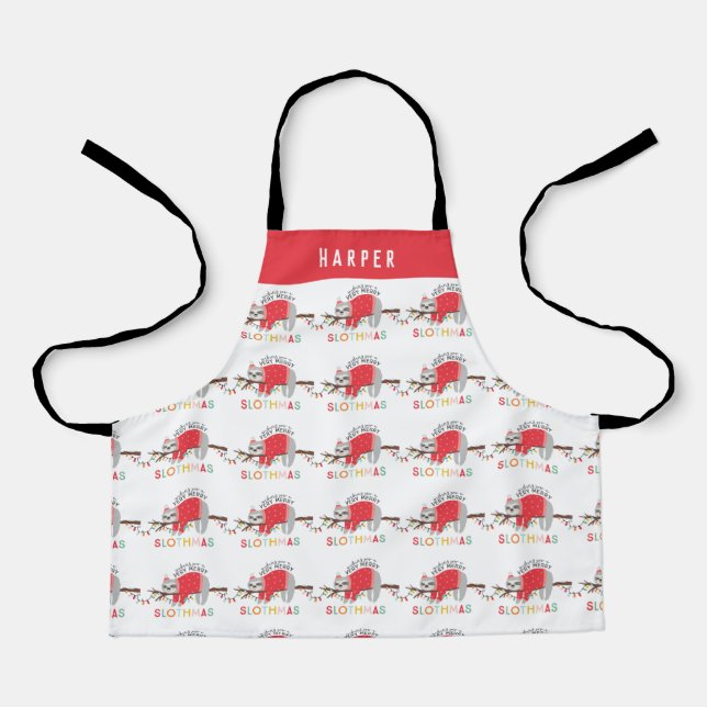 Bright fun colourful sloth Christmas holiday Apron (Front)