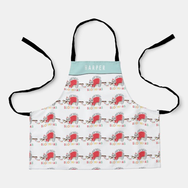 Bright fun colourful sloth Christmas holiday Apron (Front)